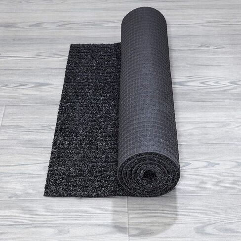 Ottomanson Scrabe Rib Collection Waterproof Non-Slip Rubberback Solid Design 2x6 Indoor/Outdoor Runner Rug, 2' x 6', Black in Saudi Arabia
