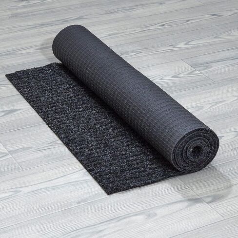 Ottomanson Scrabe Rib Collection Waterproof Non-Slip Rubberback Solid Design 2x6 Indoor/Outdoor Runner Rug, 2' x 6', Black in Saudi Arabia