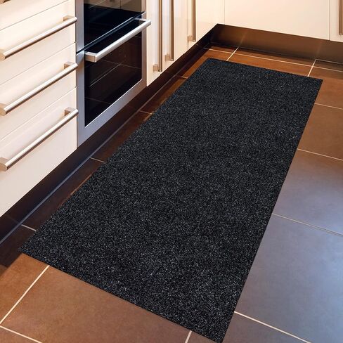 Ottomanson Scrabe Rib Collection Waterproof Non-Slip Rubberback Solid Design 2x6 Indoor/Outdoor Runner Rug, 2' x 6', Black in Saudi Arabia