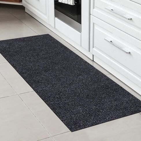 Ottomanson Scrabe Rib Collection Waterproof Non-Slip Rubberback Solid Design 2x6 Indoor/Outdoor Runner Rug, 2' x 6', Black in Saudi Arabia