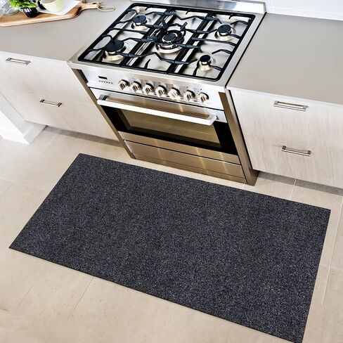 Ottomanson Scrabe Rib Collection Waterproof Non-Slip Rubberback Solid Design 2x6 Indoor/Outdoor Runner Rug, 2' x 6', Black in Saudi Arabia