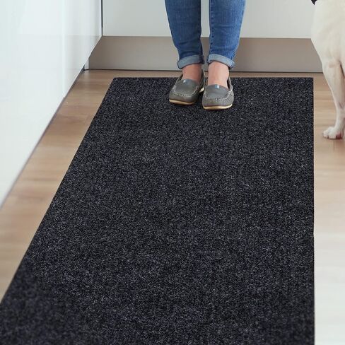 Ottomanson Scrabe Rib Collection Waterproof Non-Slip Rubberback Solid Design 2x6 Indoor/Outdoor Runner Rug, 2' x 6', Black in Saudi Arabia