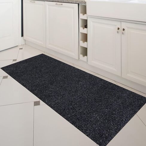 Ottomanson Scrabe Rib Collection Waterproof Non-Slip Rubberback Solid Design 2x6 Indoor/Outdoor Runner Rug, 2' x 6', Black in Saudi Arabia