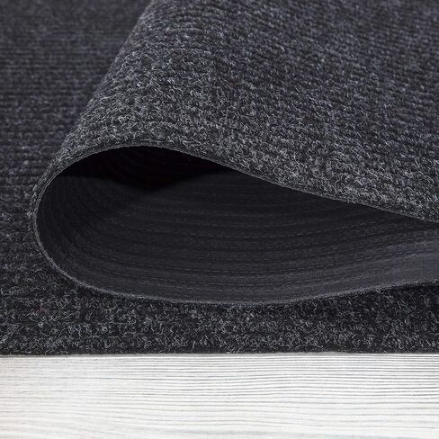 Ottomanson Scrabe Rib Collection Waterproof Non-Slip Rubberback Solid Design 2x6 Indoor/Outdoor Runner Rug, 2' x 6', Black in Saudi Arabia