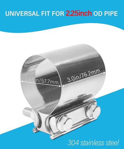 AOCISKA 2 حزم العادم المشبك، 2.0 "2.25" 2.5 "3.0" الفولاذ المقاوم للصدأ مشترك أنبوب العادم الخمار المشبك الفرقة بعقب الفرقة المشتركة المشبك كم مقرنة، تستخدم لأنبوب العادم، كاتم الصوت، الكوع (2.25 بوصة) in Saudi Arabia