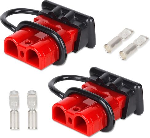 موصل كابل البطارية 50 أمبير، سلك قياس 6-12 توصيل سريع/فصل قابس السرج، مجموعة استعادة الموصل لمقطورات ونش السيارة - أحمر (مجموعتان) in Kuwait