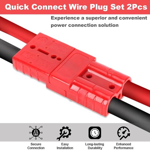 موصل كابل البطارية 50 أمبير، سلك قياس 6-12 توصيل سريع/فصل قابس السرج، مجموعة استعادة الموصل لمقطورات ونش السيارة - أحمر (مجموعتان) in Kuwait
