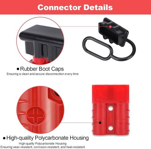 موصل كابل البطارية 50 أمبير، سلك قياس 6-12 توصيل سريع/فصل قابس السرج، مجموعة استعادة الموصل لمقطورات ونش السيارة - أحمر (مجموعتان) in Kuwait