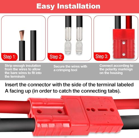 موصل كابل البطارية 50 أمبير، سلك قياس 6-12 توصيل سريع/فصل قابس السرج، مجموعة استعادة الموصل لمقطورات ونش السيارة - أحمر (مجموعتان) in Kuwait