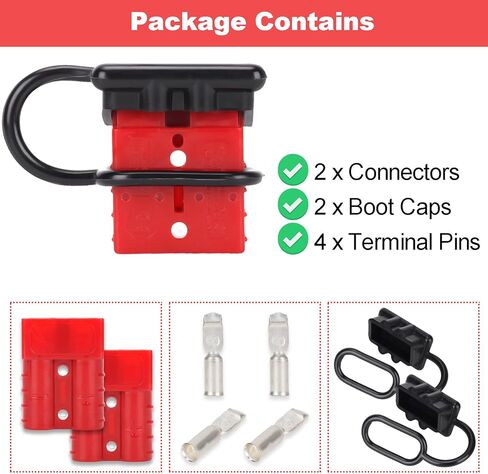 موصل كابل البطارية 50 أمبير، سلك قياس 6-12 توصيل سريع/فصل قابس السرج، مجموعة استعادة الموصل لمقطورات ونش السيارة - أحمر (مجموعتان) in Kuwait