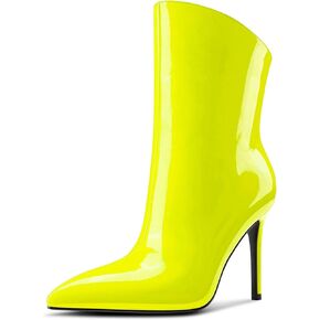 Aachcol Womens Stiletto High Heel Ankle Boots Pointed Toe Mid Calf Boots Slip-on Wide Calf Fashion Dress Shoes Booties 3.9 Inches Heels