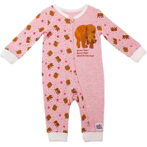 Baby Starters Brown Bear One Piece Zippered Coverall Pajamas (Cotton, Pink Print,12M)