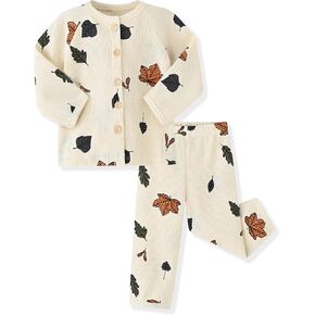 ACESTAR Unisex Baby and Toddler 2 Piece Waffle Knit Pajama Sets Long Sleeve Button Down Pjs Kids Matching Lounge Set