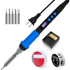 Soldering Iron Kit, 60W 110V Adjustable Temperature Soldering Iron with 5PCS Tips, Solder Wire, Stand, Welding Tool for Repair, Electric Repairing, DIY