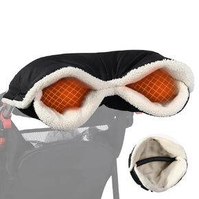 Orzbow Faux Sheepskin Gloves for Stroller with Phone Pockets, Winter Extra Thick Mittens for Baby Stroller, Cozy & Warm, Anti-freeze Hand Muff Easily Attaches to Stroller for Parents Caregivers, Black