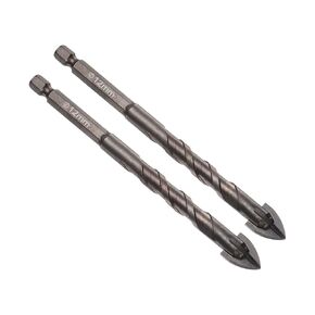 Titanium Masonry Drill Bit, 12mm Cutting Dia 122mm Length 1/4" Hex Shank Carbide Cross Tip Concrete Drill Bits Yellow - (Applications: for Wood Glass Brick Cement), 2-Pieces