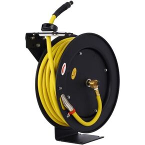 Retractable Air Hose Reel 1/2" Inch x 50 Ft Steel Auto Rewind Hose-Reel Industrial Grade Rubber Hose B 3/8" Inch x 50' One Size