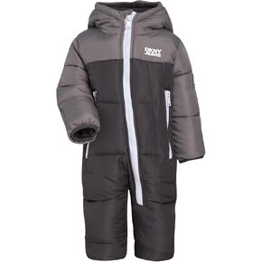 DKNY Baby Boys' Snow Pram - Newborn Sherpa Hood One Piece Snowsuit - Cozy Polar Fleece Lined Winter Coat for Baby Boys 12-24M