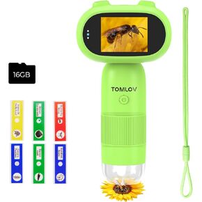 TOMLOV P30 Microscope for Kids, Portable 1000X Slides Digital Microscope with 2" Screen, HD 16MP Camera & 1080P Video, Pocket Coin Magnifying Glass with Light, Mini Handheld Magnifier for Trichome