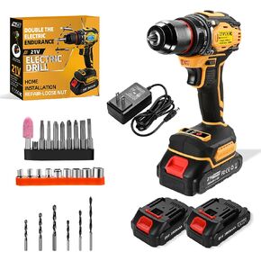 Cordless Drill Set, 21V Power Drill, Double 2000mAh Batteries Electric Drill, 2 Variable Speeds, 3/8" Keyless Chuck, 28 Piece Drill Driver Kit for Women's Garden DIY Projects (Blue)