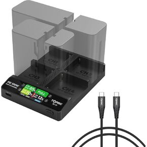 4-Channel NP-F Battery Charger with LCD Display Screen, PD100W Fast Charging Station USB-C Power Input for NP-F550, NP-F750/770 NP-F950/960/970, Lightweight for DSLR Camera Camcorder Battery