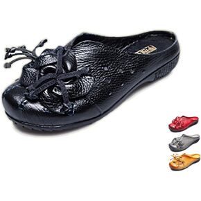 Women's Hand-Stitching Leather Cutout Mules & Clogs Slippers Vintage Flowers Breathable Backless Soft Slip-On Walking Shoes Ethnic Style Loafers