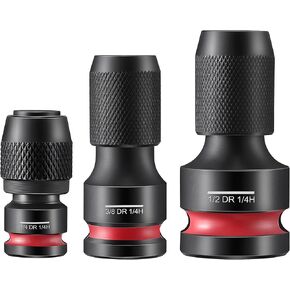 Feekoon 3Pcs Drill Bit Adapter for Impact Driver, 1/2 3/8 1/4 Inch Drive Female to 1/4 Inch Hex Adapter, Quick Release Bit Holder Socket Adapters for Rapid Attach and Release
