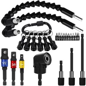 Flexible Drill Bit Extension Set, Hex Shank Bit Holder Keychain, 105°Right Angle Drill Attachmen, 3pcs 1/4 3/8 1/2" Hex Socket Adapter, 3pcs Drill Bit Holder Extension, Screwdriver Bit Kit (Colorful)