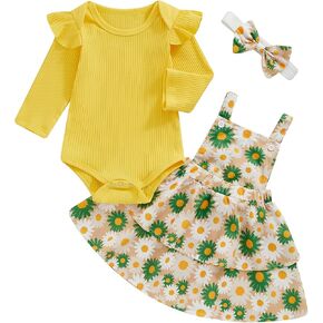 Mubineo Baby Girl Clothes Cute Flower Skirt Outfits Long Sleeve Romper Overall Dress Fall Winter Infant Newborn Outfit