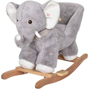 JOON Olli Ride-On Rocking Horse Elephant with Polkadot Scarf, Great for Childhood Development, Soft Materials Wooden Construction, Fun Musical Sounds, for Boys or Girls 1-3 Years Old, Gray-White