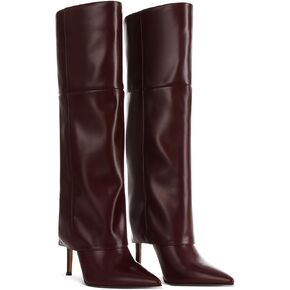 femflame Fold Over Boots For Women,Pointed Toe Stiletto Heel Knee High Boots Wide Calf Long Boots Tall Boots