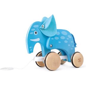 Hape: Pull Along - Elephant - Blue - Wooden Animal Toy, Rubber Rimmed Wheels, Encourages Walking, Push & String Pull, Kids, Baby & Toddler, Age 12 mo+