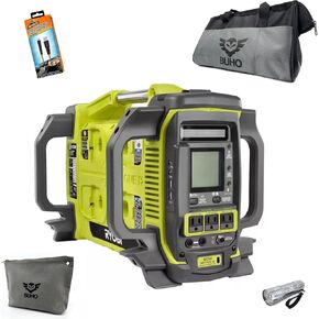 Buho 18-Volt Portable Power Station Accessory Kit - Ryobi Pure Sine Wave 1800 Watt Battery Inverter 8-Port Charger USB Cable Pocket Flashlight Tool Pouch