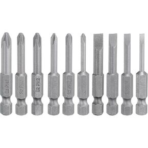 HARFINGTON 10pcs Slotted Phillips Screwdriver Bit Set SL3/4/5/6 PH1(3.0/4.0) PH2(4.0/4.5/5.0/6.0) S2 Steel 1/4" Hex Shank 2" Length Magnetic Flat Cross Head Power Drill Bits