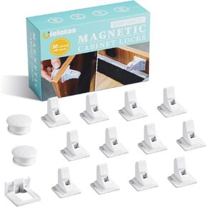 Child Proof Magnetic Cabinet Locks (12 Locks and 2 Keys), Baby Proofing Magnetic Safety Cabinets Lock, Adhesive Childproof Cupboard Magnet Cabinet Drawers Door Locks Latches for Toddler Babies Kids