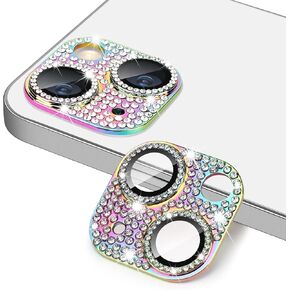 Compatible with iPhone 16 Pro and 16 Pro Max Camera Lens Protector, Bling Rhinestone Sparkle Diamond 9H Tempered Glass Lens Cover Shockproof Full Protective Camera Cover