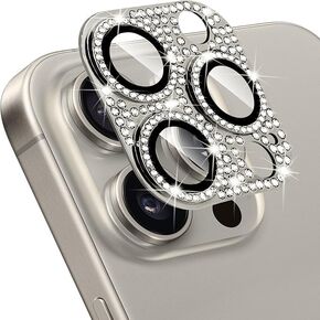Compatible with iPhone 16 Pro and 16 Pro Max Camera Lens Protector, Bling Rhinestone Sparkle Diamond 9H Tempered Glass Lens Cover Shockproof Full Protective Camera Cover in Kuwait