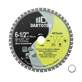 7-1/4"/184mm Metal Cutting Disc, DARTOTEK Circular Saw Blade 48T,Tungsten Carbide Tipped TCT Cut Off Wheel for Steel, Stainless Steel, Ferrous Steel Pipe with 5/8" Arbor
