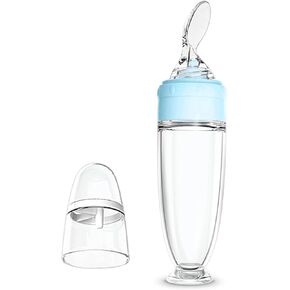 Baby Food Feeder,Silicone Baby Food,Squeeze Feeding Spoons with Suction Cup for Boys Girl Kids Toddlers (Blue)