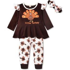 fioukiay Toddler Baby Girl Thanksgiving Outfits Infant Baby Girls Turkey Clothes Ruffle Tunic Top Clothing Pants Set
