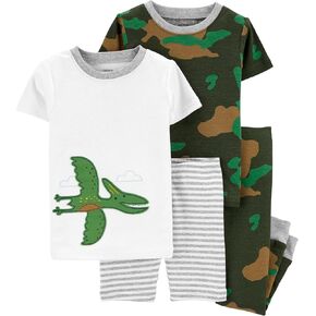 Carter's Toddler Boys' 4 Pc Cotton Pajamas (Dino Green/White, 3T)