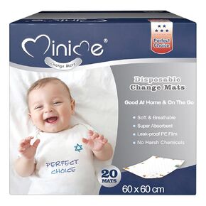 Minime Baby Disposable Changing Pads 23.6 x 23.6 in (20 Count), Super Soft, Ultra Absorbent Diaper Liners, Leak Proof Mats, Waterproof Incontinence Underpads