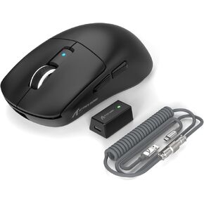 ATTACK SHARK R6 39g Superlight Wireless Gaming Mouse,PixArt PAW3950MAX 42000 DPI,MCU Nodic 52840 Computer Mouse,8K Polling Rate Web Driver,BT/2.4Ghz/Wired Tri-Mode Mice with Coiled Cable-Black&Tape