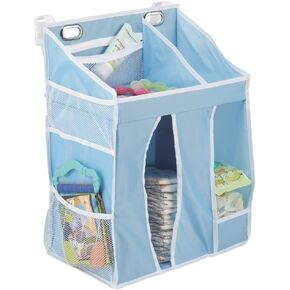 mDesign Nursery Organizer and Hanging Baby Diaper Caddy, Diaper & Nursery Organization Storage for Baby Essentials, Hangs on Crib, Changing Table or Wall. Store Wipes, Lotion, Toys, Powder - Blue