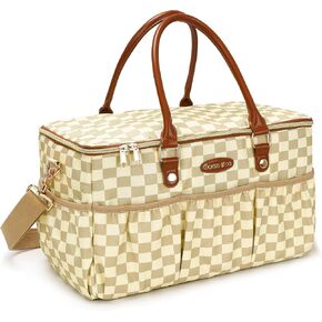 Baby Diaper Caddy Organizer - Trendy Water-Resistant Diaper Holder Tote Bag for Essentials Like Diapers, Wipes, Clothes - Stylish Large Travel Diaper Storage Basket for Newborn Boys & Girls - Brown