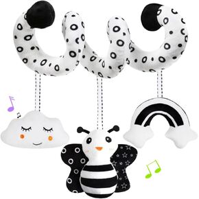 Car Seat Toys,Spiral Stroller and Carseat Hanging Toys Babies 0-6 Months,Crib/Bassinetr Infant Toys with Mirror BB Squeaker and Rattles (Cute Pink Pig)