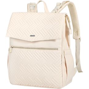 LANDICI Diaper Bag Backpack, Multifunction Waterproof Baby Diaper Bags with Changing Pad, Stroller Straps & 14 inch Laptop Compartment, Travel Essentials Stylish Back Pack for Mom Dad, Apricot