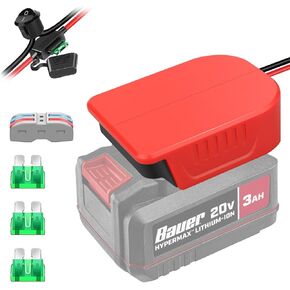 Power Wheel Adapter for Bauer 20V Battery,Dock Battery Adapter with Fuse, Wire Terminal,14 Gauge Wire Power Convertor for Rc Car, Robotics, DIY use, and Work Lights