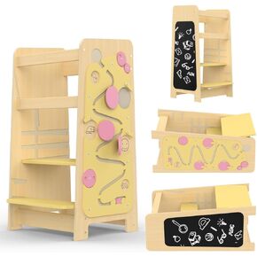ToweRanger Toddler Learning Tower - 5-in-1 Adjustable Height Toddler Tower and Kitchen Step Stool - Anti Slip Kids Standing Stool for Kitchen - Child Standing Platform with Chalkboard and Montessori