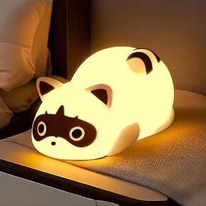 Night Light for Kids Raccoon Cute Led Lamp Bedside Lamp Baby Nursery Bedroom Dimmable Rechargable Touch Control Table Desk Lamp Cool Stuff Fun Kawaii Room Decor Aesthetic Novelty Accessories